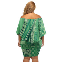Pasifika Women's Day - Samoa Siapo Malu Tattoo Inspired Family Matching Off Shoulder Short Dress and Hawaiian Shirt Jade LT7 - Polynesian Pride
