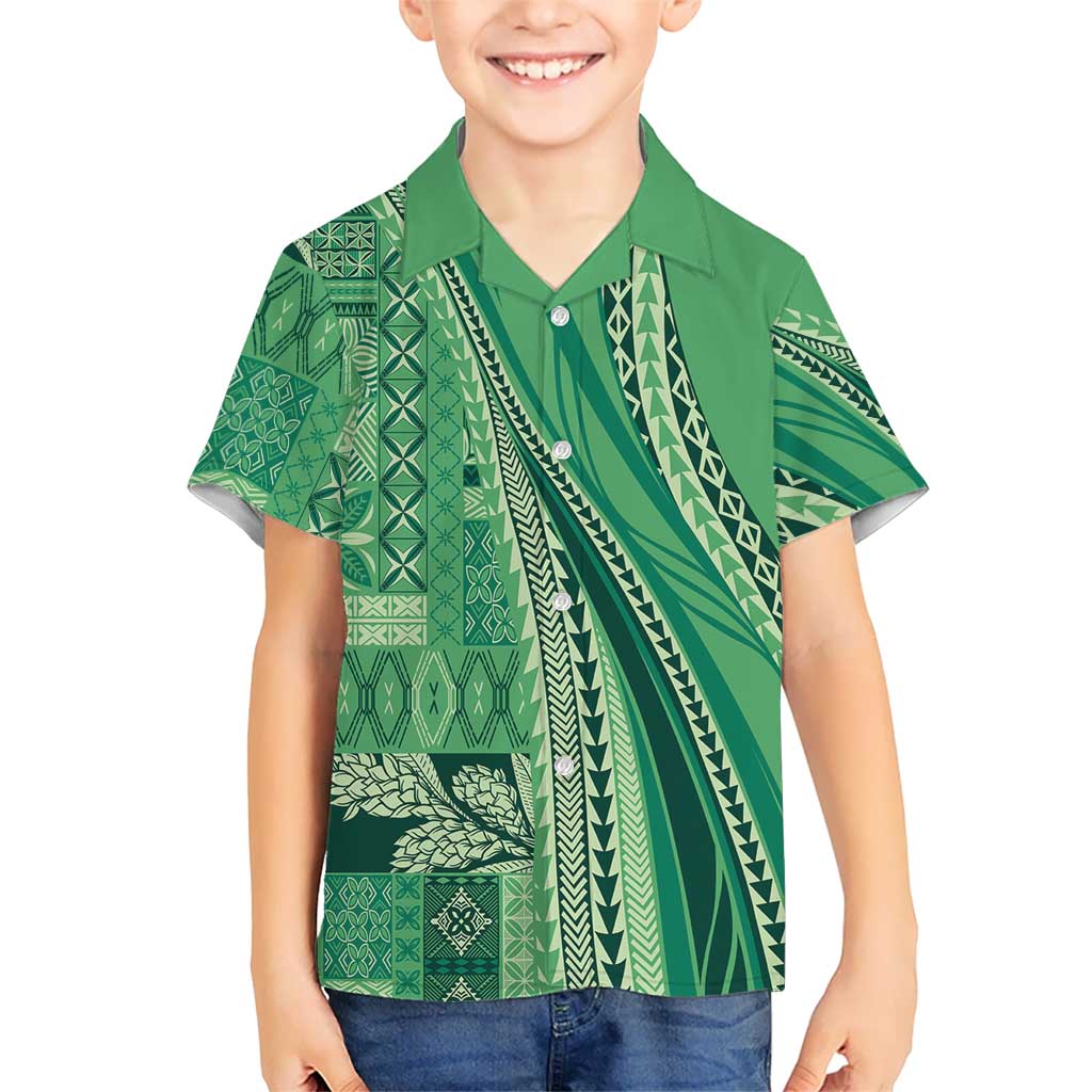 Pasifika Women's Day - Samoa Siapo Malu Tattoo Inspired Family Matching Off Shoulder Short Dress and Hawaiian Shirt Jade LT7 Son's Shirt Jade - Polynesian Pride