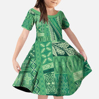 Pasifika Women's Day - Samoa Siapo Malu Tattoo Inspired Family Matching Short Sleeve Bodycon Dress and Hawaiian Shirt Jade LT7 Daughter's Dress Jade - Polynesian Pride