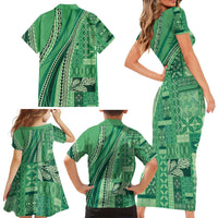 Pasifika Women's Day - Samoa Siapo Malu Tattoo Inspired Family Matching Short Sleeve Bodycon Dress and Hawaiian Shirt Jade LT7 - Polynesian Pride
