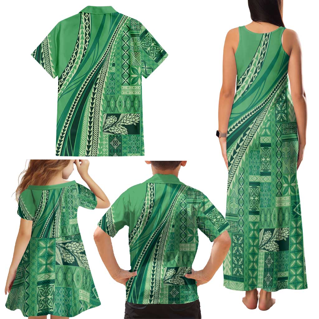 Pasifika Women's Day - Samoa Siapo Malu Tattoo Inspired Family Matching Tank Maxi Dress and Hawaiian Shirt Jade LT7 - Polynesian Pride