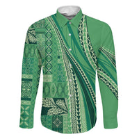 Pasifika Women's Day - Samoa Siapo Malu Tattoo Inspired Family Matching Tank Maxi Dress and Hawaiian Shirt Jade LT7 Dad's Shirt - Long Sleeve Jade - Polynesian Pride