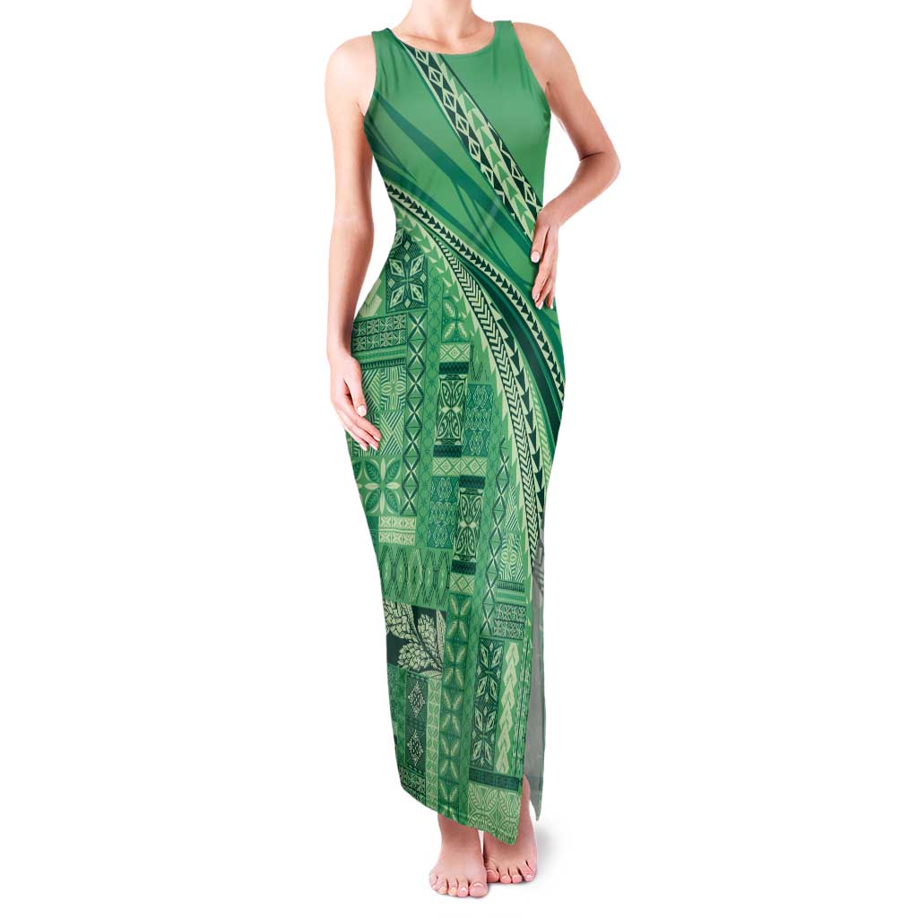 Pasifika Women's Day - Samoa Siapo Malu Tattoo Inspired Family Matching Tank Maxi Dress and Hawaiian Shirt Jade LT7 Mom's Dress Jade - Polynesian Pride