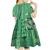Pasifika Women's Day - Samoa Siapo Malu Tattoo Inspired Kid Short Sleeve Dress Jade