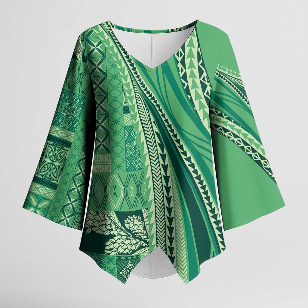 Pasifika Women's Day - Samoa Siapo Malu Tattoo Inspired Kimono Sleeve Blouse Jade