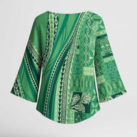 Pasifika Women's Day - Samoa Siapo Malu Tattoo Inspired Kimono Sleeve Blouse Jade