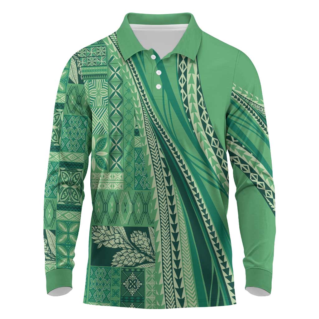 Pasifika Women's Day - Samoa Siapo Malu Tattoo Inspired Long Sleeve Polo Shirt Jade