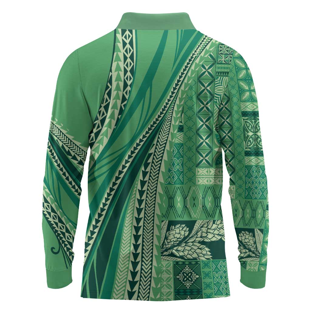 Pasifika Women's Day - Samoa Siapo Malu Tattoo Inspired Long Sleeve Polo Shirt Jade