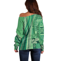 Pasifika Women's Day - Samoa Siapo Malu Tattoo Inspired Off Shoulder Sweater Jade