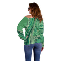 Pasifika Women's Day - Samoa Siapo Malu Tattoo Inspired Off Shoulder Sweater Jade