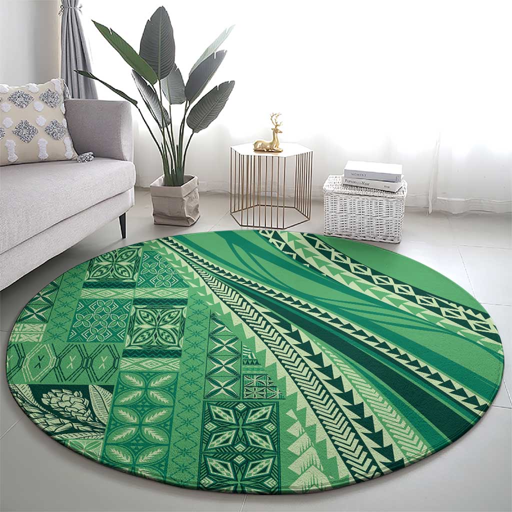 Pasifika Women's Day - Samoa Siapo Malu Tattoo Inspired Round Carpet Jade