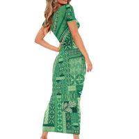 Pasifika Women's Day - Samoa Siapo Malu Tattoo Inspired Short Sleeve Bodycon Dress Jade