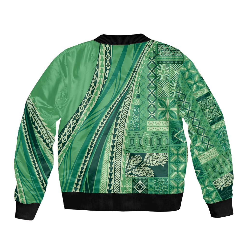 Pasifika Women's Day - Samoa Siapo Malu Tattoo Inspired Sleeve Zip Bomber Jacket Jade