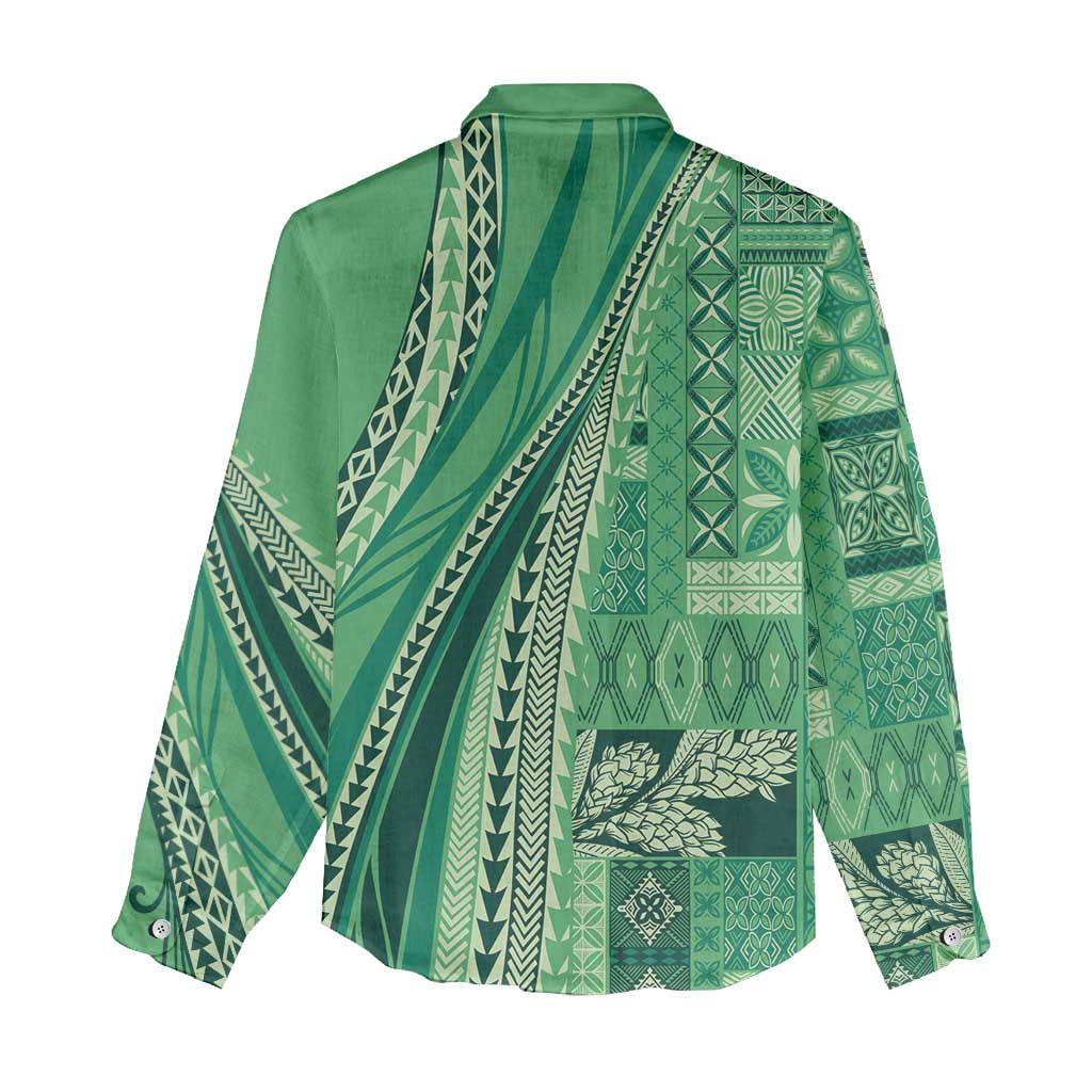 Pasifika Women's Day - Samoa Siapo Malu Tattoo Inspired Women Casual Shirt Jade
