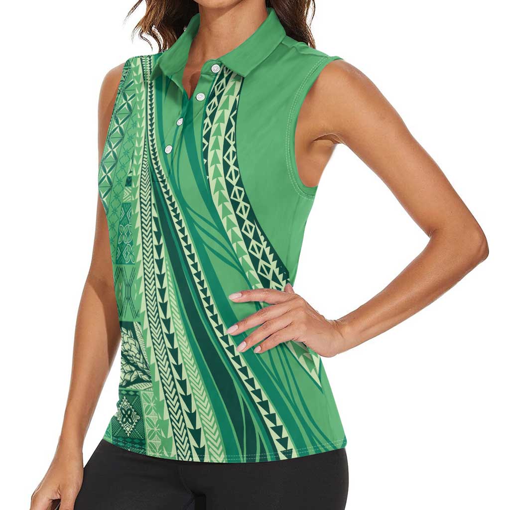 Pasifika Women's Day - Samoa Siapo Malu Tattoo Inspired Women Sleeveless Polo Shirt Jade