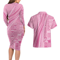Pasifika Women's Day - Samoa Siapo Malu Tattoo Inspired Couples Matching Long Sleeve Bodycon Dress and Hawaiian Shirt Pink LT7 - Polynesian Pride