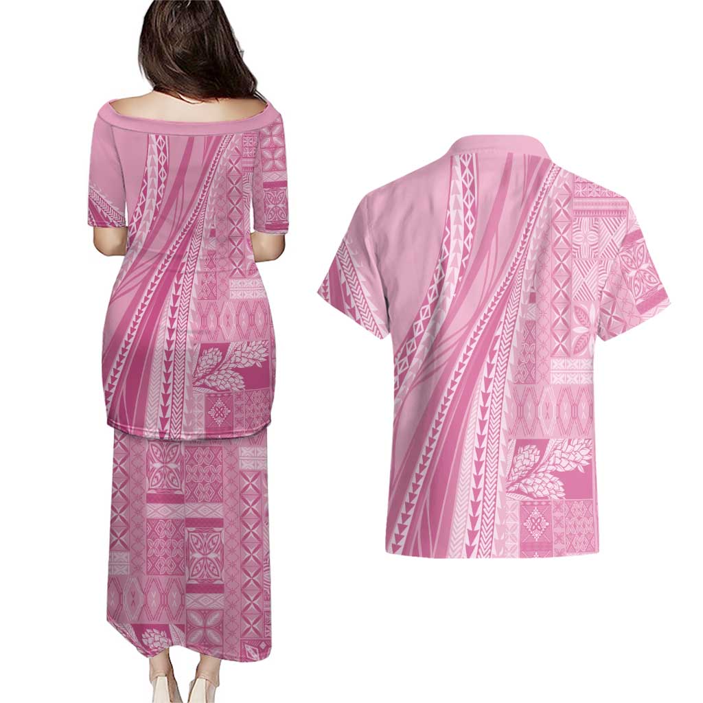 Pasifika Women's Day - Samoa Siapo Malu Tattoo Inspired Couples Matching Puletasi and Hawaiian Shirt Pink