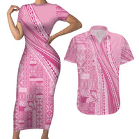 Pasifika Women's Day - Samoa Siapo Malu Tattoo Inspired Couples Matching Short Sleeve Bodycon Dress and Hawaiian Shirt Pink