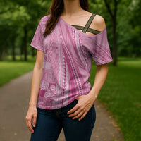 Pasifika Women's Day - Samoa Siapo Malu Tattoo Inspired Cross Shoulder Shirt Pink