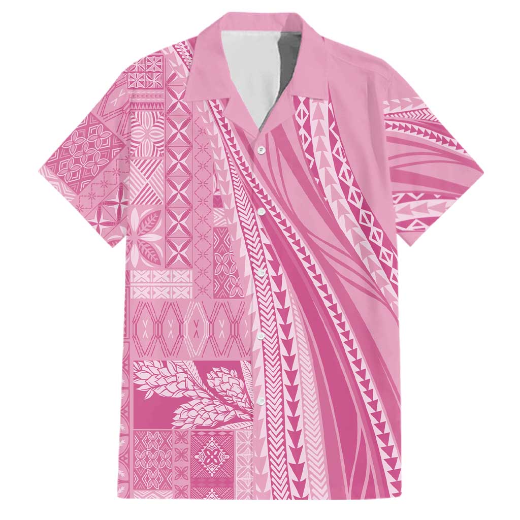 Pasifika Women's Day - Samoa Siapo Malu Tattoo Inspired Family Matching Long Sleeve Bodycon Dress and Hawaiian Shirt Pink LT7 Dad's Shirt - Short Sleeve Pink - Polynesian Pride