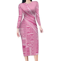 Pasifika Women's Day - Samoa Siapo Malu Tattoo Inspired Family Matching Long Sleeve Bodycon Dress and Hawaiian Shirt Pink LT7 Mom's Dress Pink - Polynesian Pride