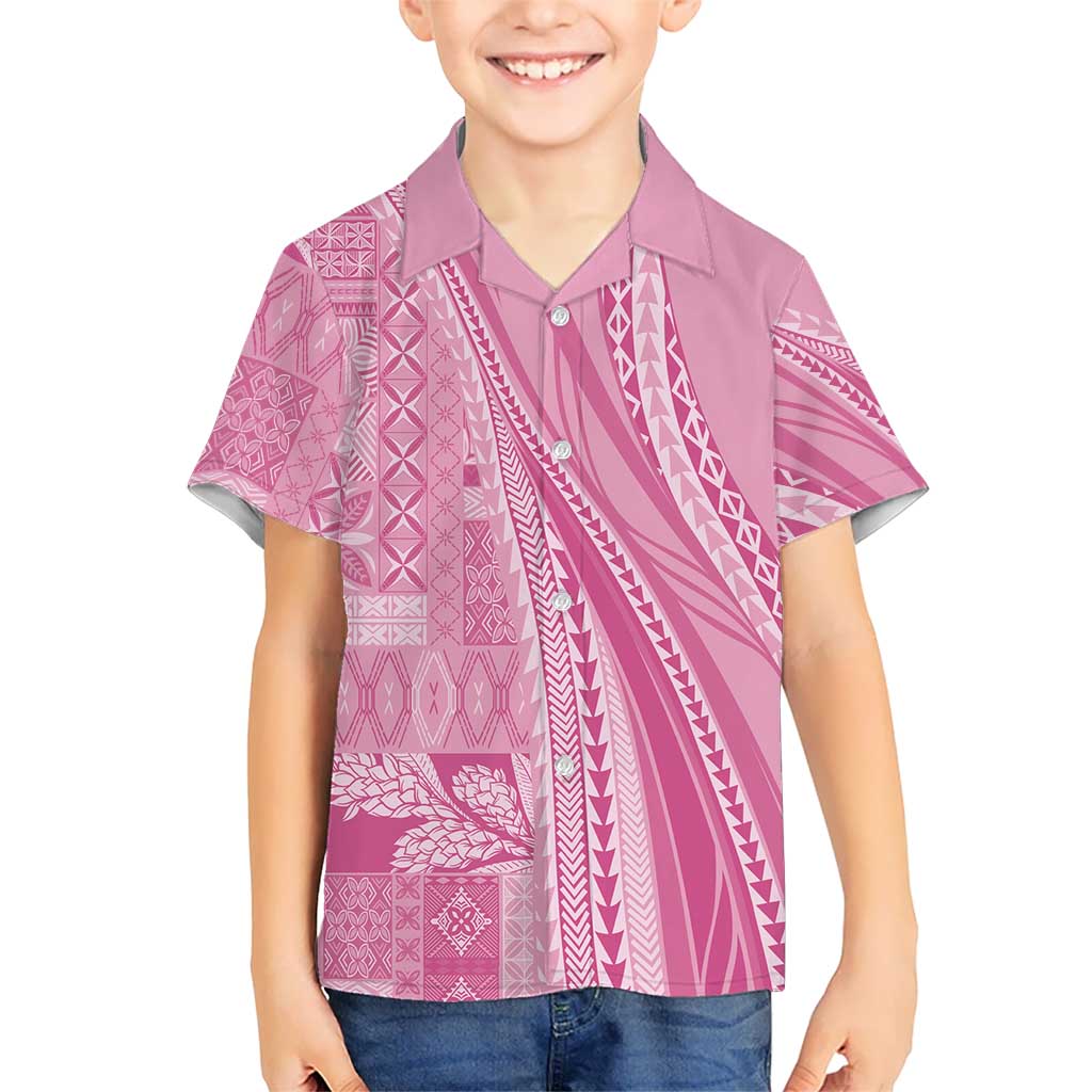 Pasifika Women's Day - Samoa Siapo Malu Tattoo Inspired Family Matching Long Sleeve Bodycon Dress and Hawaiian Shirt Pink LT7 Son's Shirt Pink - Polynesian Pride