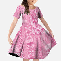 Pasifika Women's Day - Samoa Siapo Malu Tattoo Inspired Family Matching Off Shoulder Maxi Dress and Hawaiian Shirt Pink LT7 Daughter's Dress Pink - Polynesian Pride