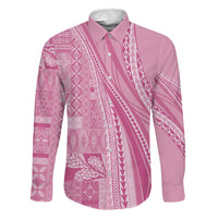 Pasifika Women's Day - Samoa Siapo Malu Tattoo Inspired Family Matching Off Shoulder Short Dress and Hawaiian Shirt Pink LT7 Dad's Shirt - Long Sleeve Pink - Polynesian Pride