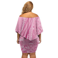 Pasifika Women's Day - Samoa Siapo Malu Tattoo Inspired Family Matching Off Shoulder Short Dress and Hawaiian Shirt Pink LT7 - Polynesian Pride