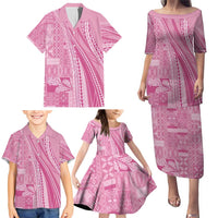 Pasifika Women's Day - Samoa Siapo Malu Tattoo Inspired Family Matching Puletasi and Hawaiian Shirt Pink