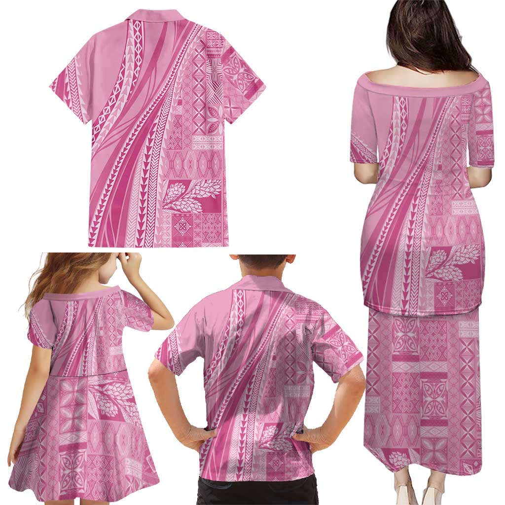 Pasifika Women's Day - Samoa Siapo Malu Tattoo Inspired Family Matching Puletasi and Hawaiian Shirt Pink