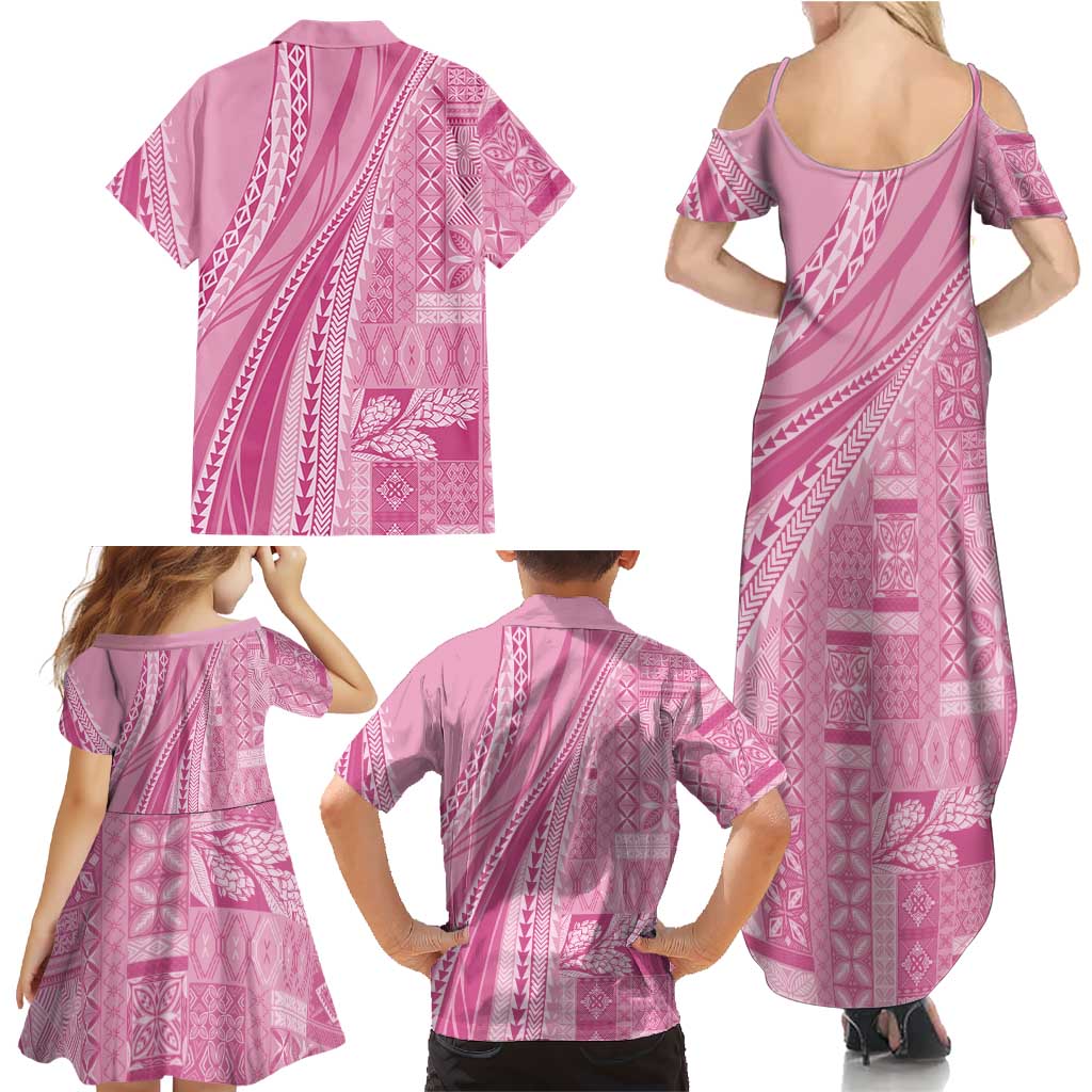 Pasifika Women's Day - Samoa Siapo Malu Tattoo Inspired Family Matching Summer Maxi Dress and Hawaiian Shirt Pink LT7 - Polynesian Pride
