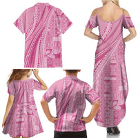 Pasifika Women's Day - Samoa Siapo Malu Tattoo Inspired Family Matching Summer Maxi Dress and Hawaiian Shirt Pink LT7 - Polynesian Pride