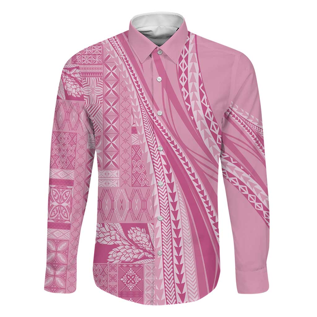 Pasifika Women's Day - Samoa Siapo Malu Tattoo Inspired Family Matching Summer Maxi Dress and Hawaiian Shirt Pink LT7 Dad's Shirt - Long Sleeve Pink - Polynesian Pride