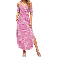 Pasifika Women's Day - Samoa Siapo Malu Tattoo Inspired Family Matching Summer Maxi Dress and Hawaiian Shirt Pink LT7 Mom's Dress Pink - Polynesian Pride