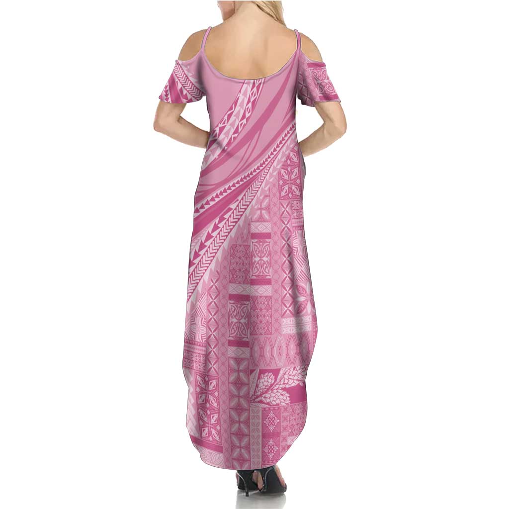 Pasifika Women's Day - Samoa Siapo Malu Tattoo Inspired Family Matching Summer Maxi Dress and Hawaiian Shirt Pink LT7 - Polynesian Pride