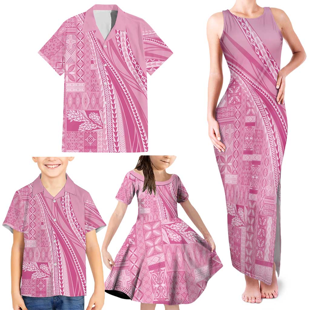 Pasifika Women's Day - Samoa Siapo Malu Tattoo Inspired Family Matching Tank Maxi Dress and Hawaiian Shirt Pink