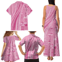 Pasifika Women's Day - Samoa Siapo Malu Tattoo Inspired Family Matching Tank Maxi Dress and Hawaiian Shirt Pink LT7 - Polynesian Pride