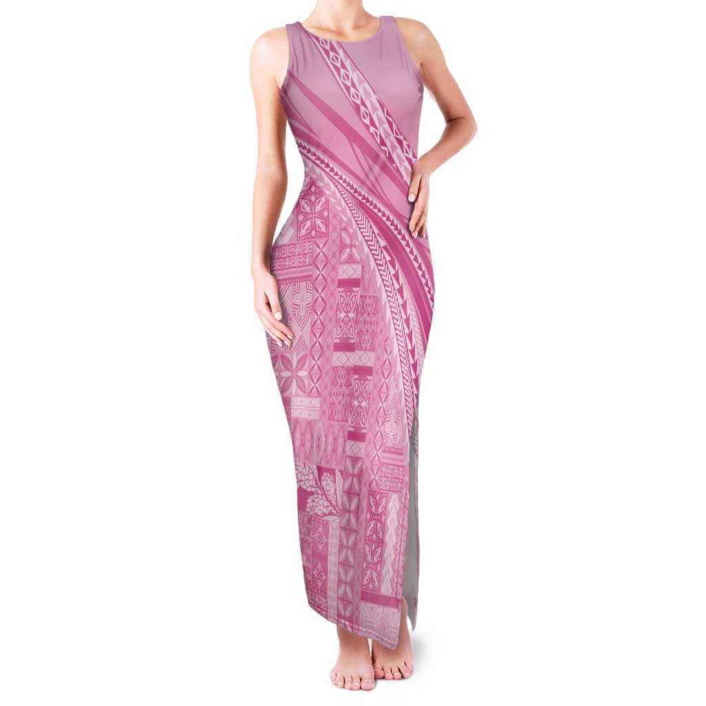Pasifika Women's Day - Samoa Siapo Malu Tattoo Inspired Family Matching Tank Maxi Dress and Hawaiian Shirt Pink LT7 Mom's Dress Pink - Polynesian Pride