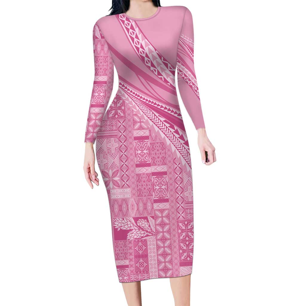 Pasifika Women's Day - Samoa Siapo Malu Tattoo Inspired Long Sleeve Bodycon Dress Pink