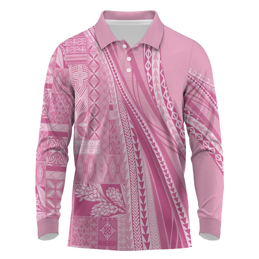 Pasifika Women's Day - Samoa Siapo Malu Tattoo Inspired Long Sleeve Polo Shirt Pink