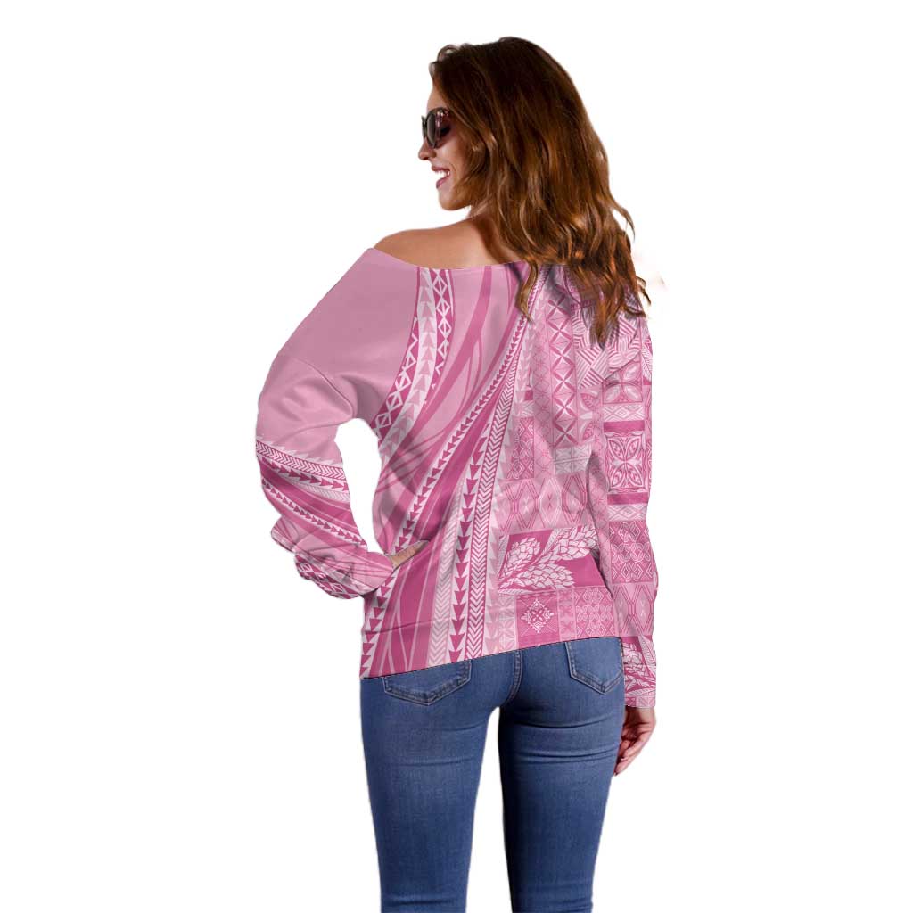 Pasifika Women's Day - Samoa Siapo Malu Tattoo Inspired Off Shoulder Sweater Pink