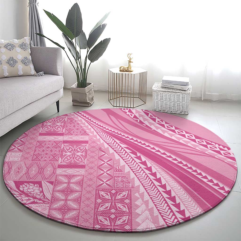 Pasifika Women's Day - Samoa Siapo Malu Tattoo Inspired Round Carpet Pink