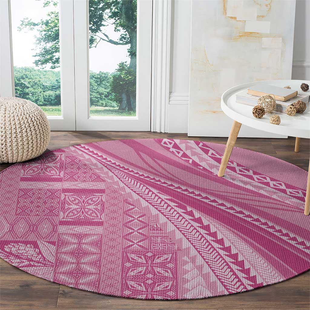 Pasifika Women's Day - Samoa Siapo Malu Tattoo Inspired Round Carpet Pink