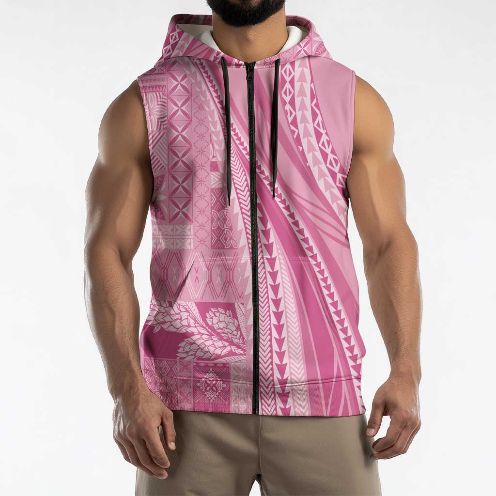 Pasifika Women's Day - Samoa Siapo Malu Tattoo Inspired Sleeveless Zip Hoodie Pink