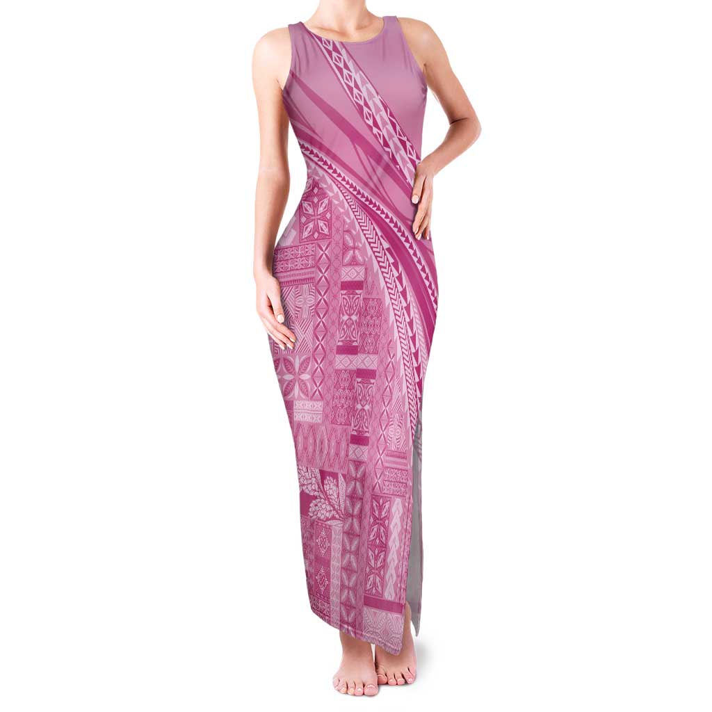 Pasifika Women's Day - Samoa Siapo Malu Tattoo Inspired Tank Maxi Dress Pink