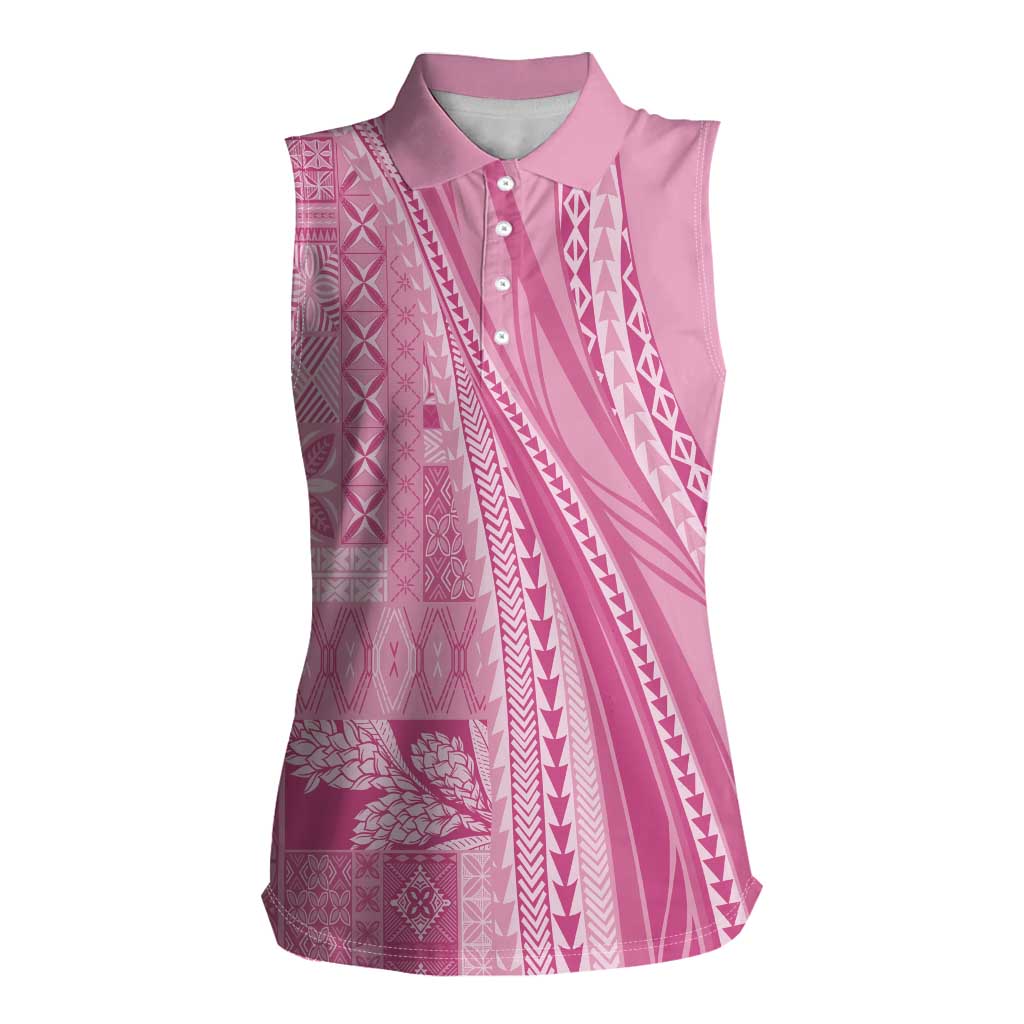 Pasifika Women's Day - Samoa Siapo Malu Tattoo Inspired Women Sleeveless Polo Shirt Pink