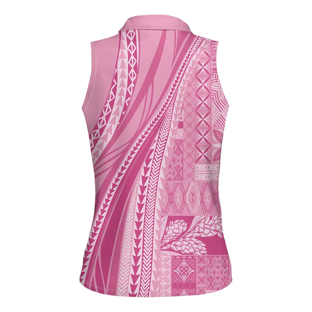 Pasifika Women's Day - Samoa Siapo Malu Tattoo Inspired Women Sleeveless Polo Shirt Pink