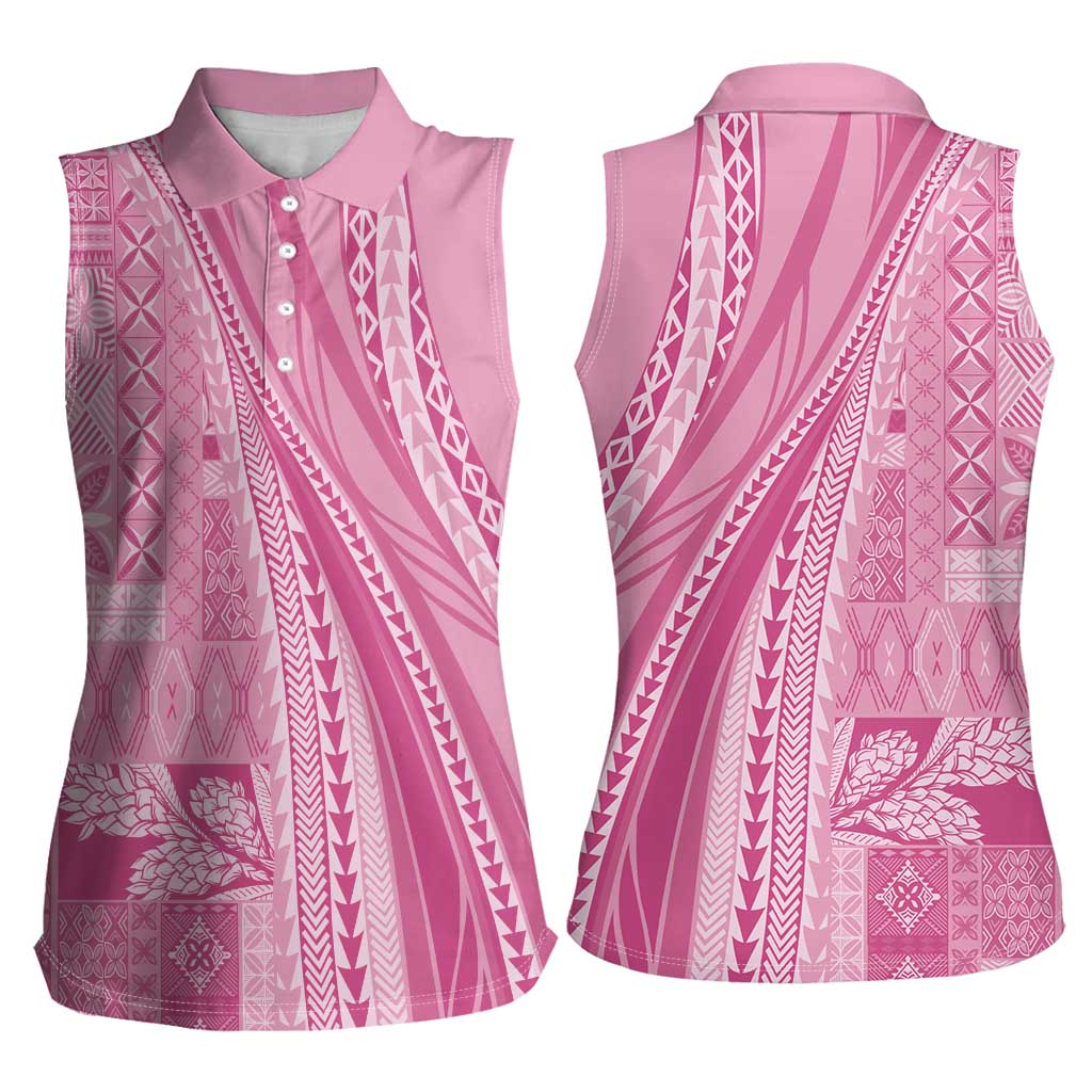 Pasifika Women's Day - Samoa Siapo Malu Tattoo Inspired Women Sleeveless Polo Shirt Pink