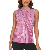 Pasifika Women's Day - Samoa Siapo Malu Tattoo Inspired Women Sleeveless Polo Shirt Pink